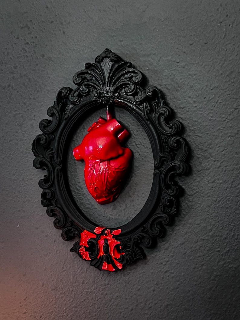 Gothic Framed Bleeding Hanging Heart wall decor