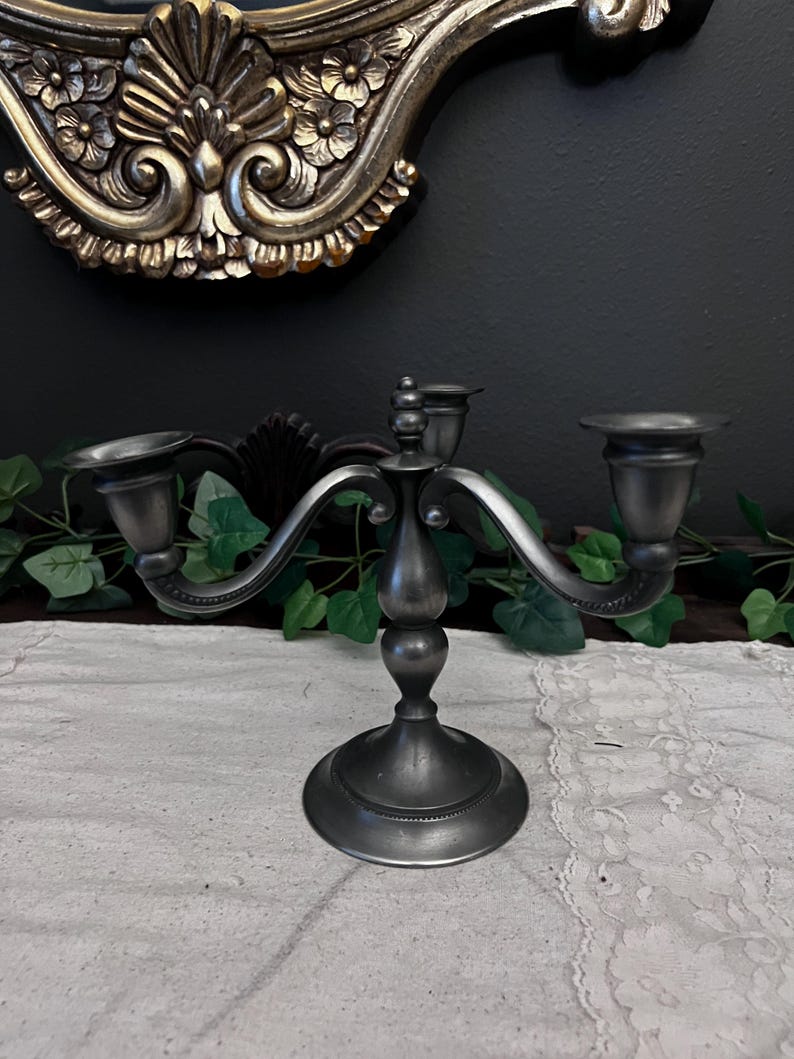 Vintage Royal Holland Daalderop Pewter Candlestick 3 Candle Holder Candelabra 7"