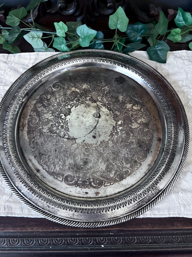 Vintage "Spring Flower" silverplate serving tray 15"