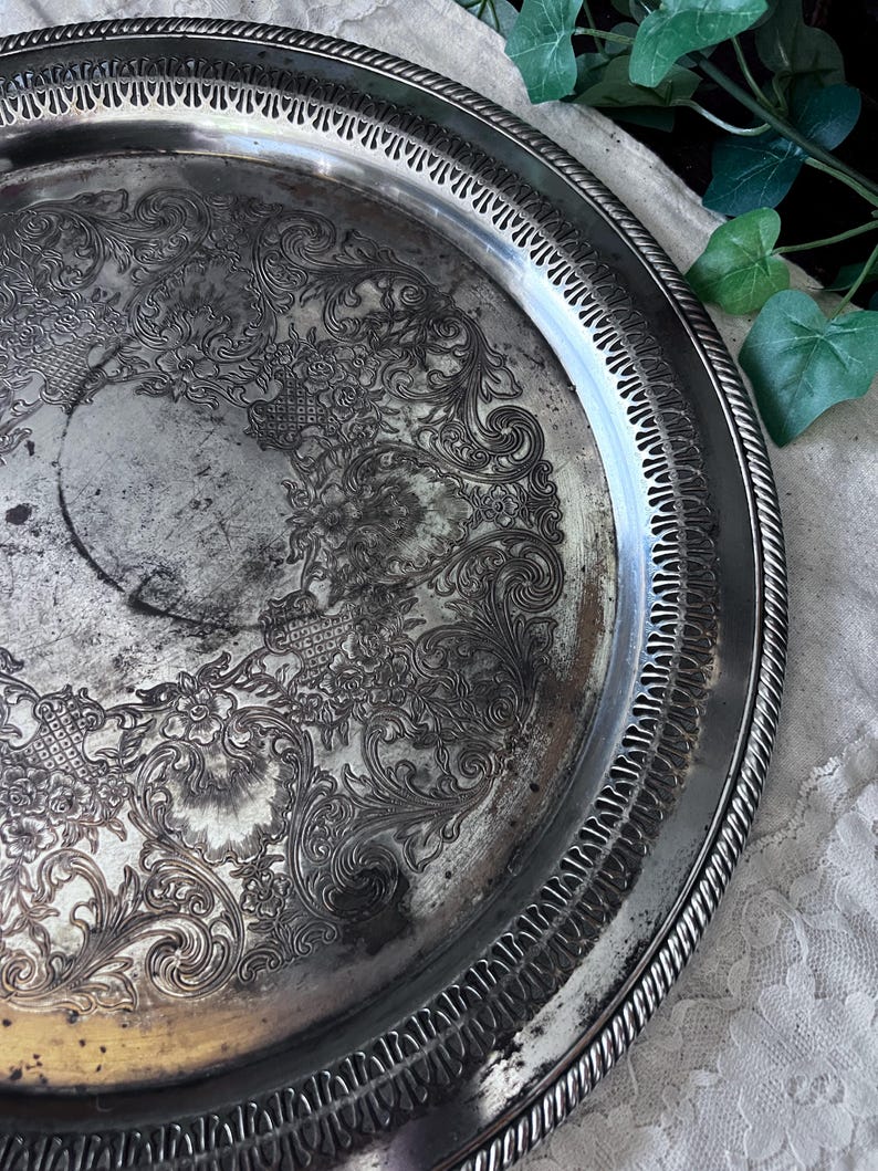 Vintage "Spring Flower" silverplate serving tray 15"
