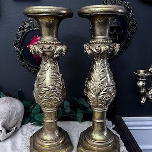Vintage extra large HEAVY gold candle holders - Set of 2