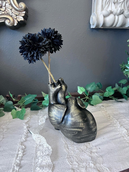 Anatomical Heart Shaped Vase decor Black and Gold