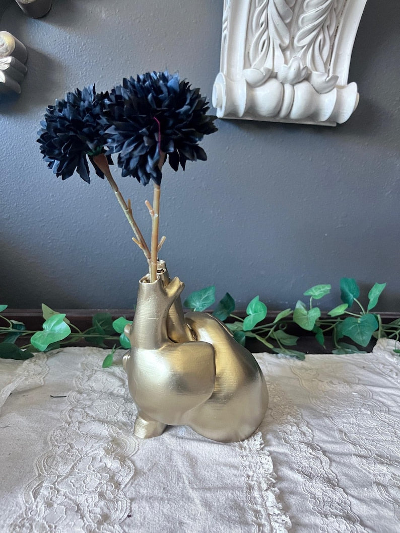Anatomical Heart Shaped Vase decor Gold Gothic Creepy