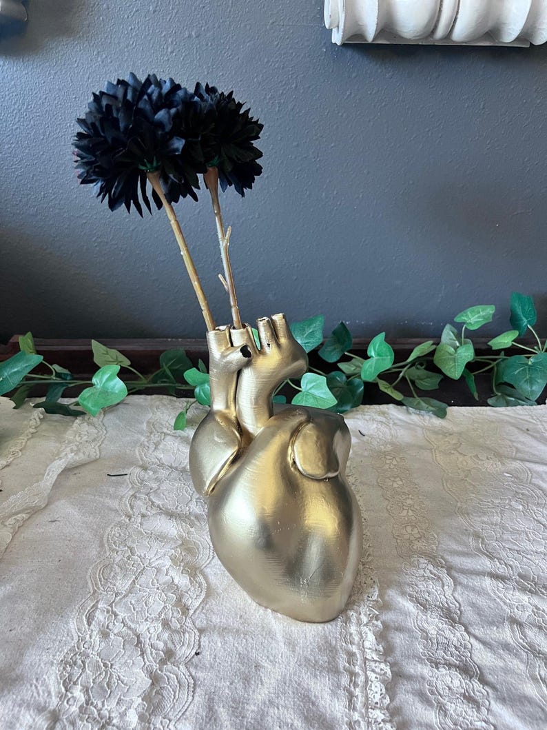 Anatomical Heart Shaped Vase decor Gold Gothic Creepy
