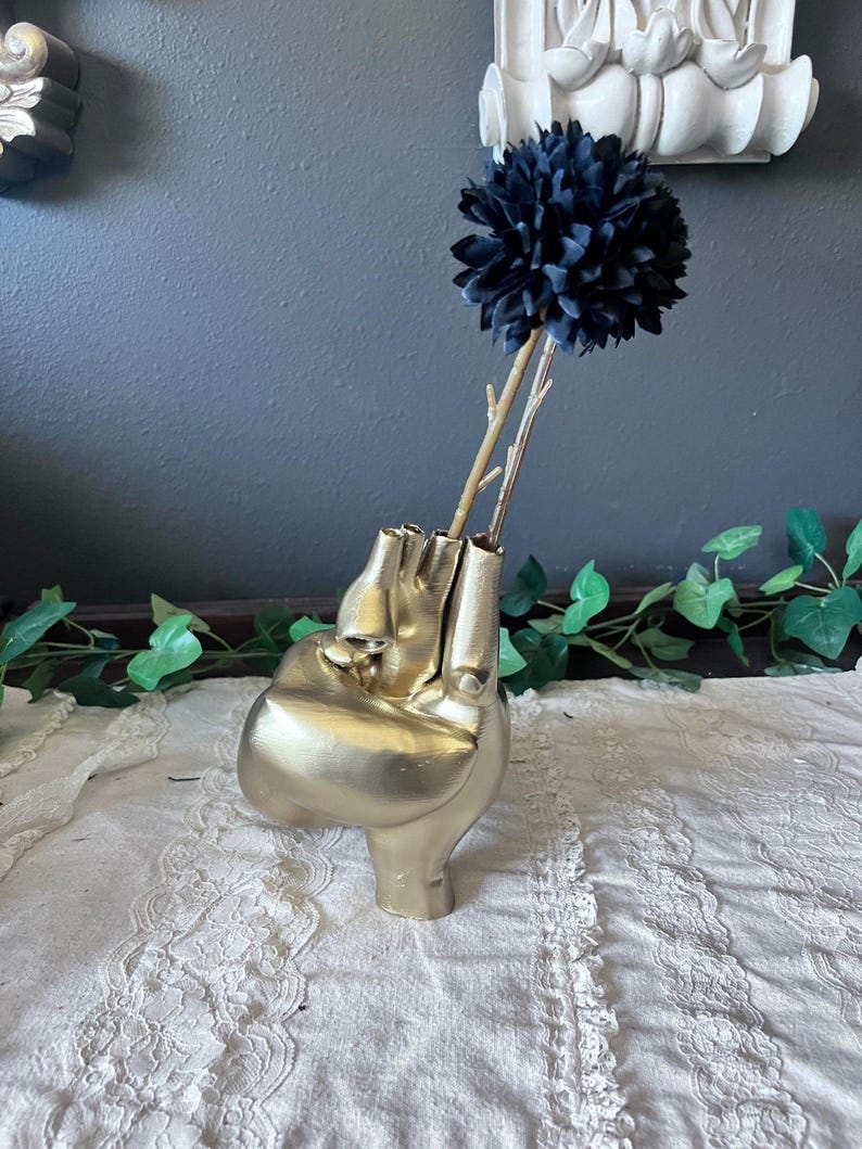 Anatomical Heart Shaped Vase decor Gold Gothic Creepy