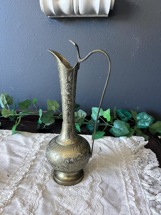 Vintage 1950's Brass World Gift India Pitcher with Serpent Handle