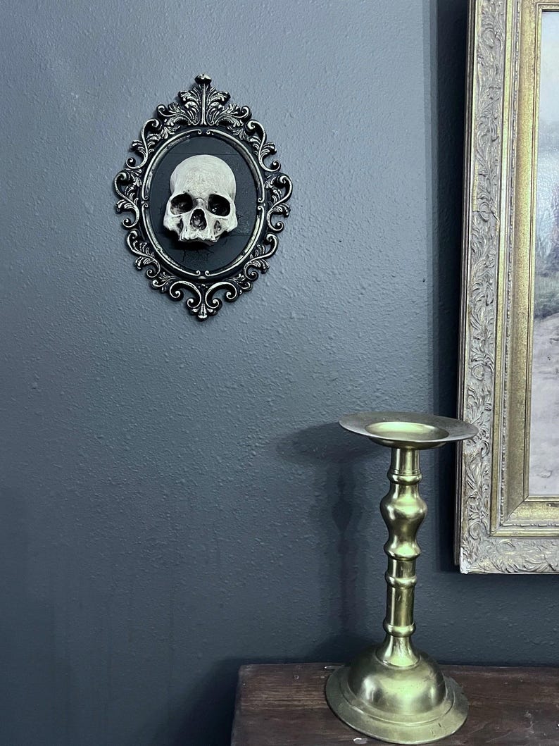 Gothic Framed Skull Wall Decor Bone colored