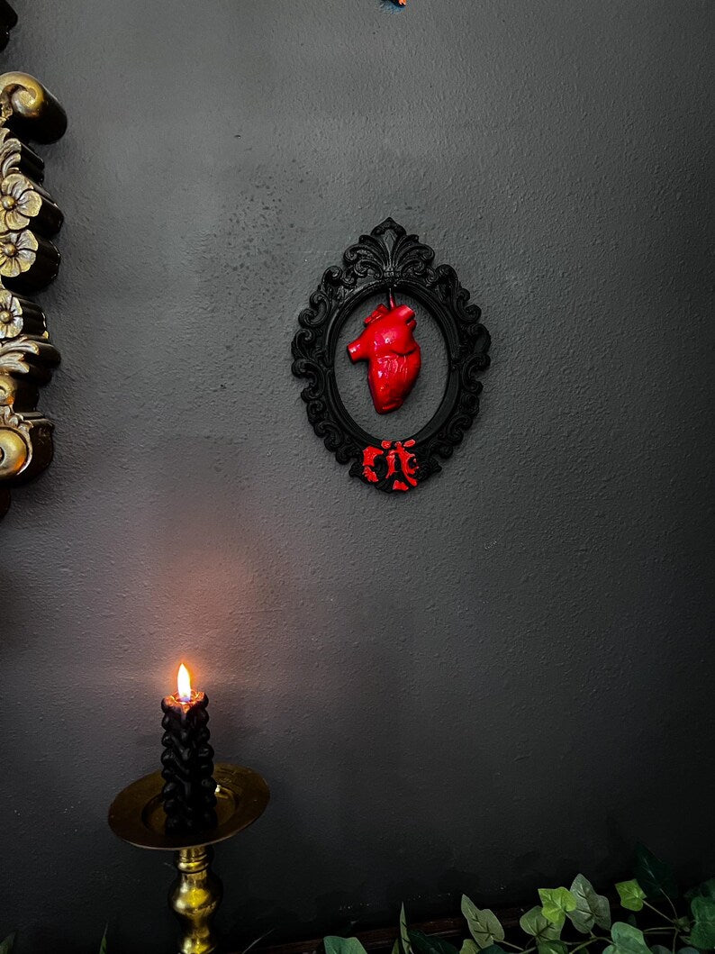 Gothic Framed Bleeding Hanging Heart wall decor