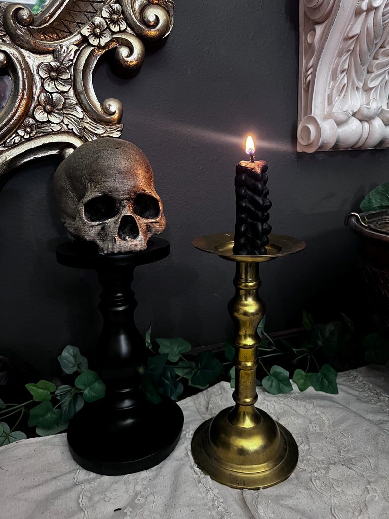 Black White Spine Candle Gothic Decor