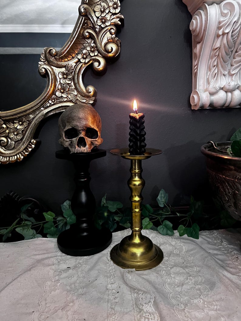 Black White Spine Candle Gothic Decor