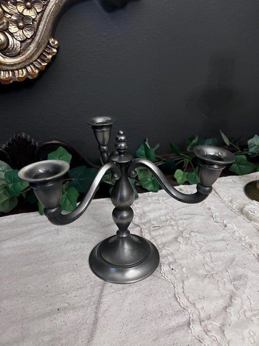 Vintage Royal Holland Daalderop Pewter Candlestick 3 Candle Holder Candelabra 7"