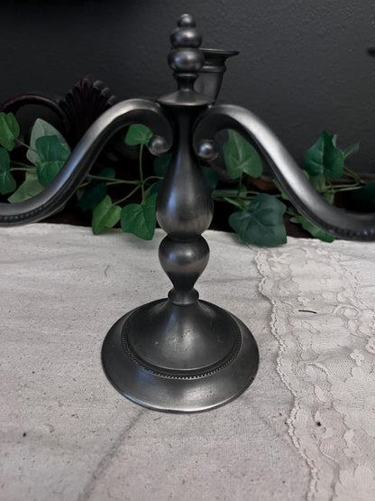 Vintage Royal Holland Daalderop Pewter Candlestick 3 Candle Holder Candelabra 7"