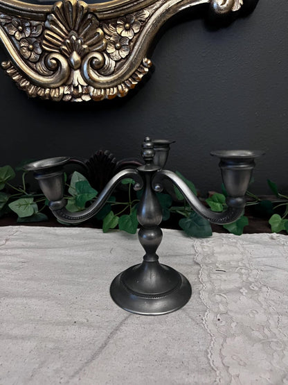 Vintage Royal Holland Daalderop Pewter Candlestick 3 Candle Holder Candelabra 7"