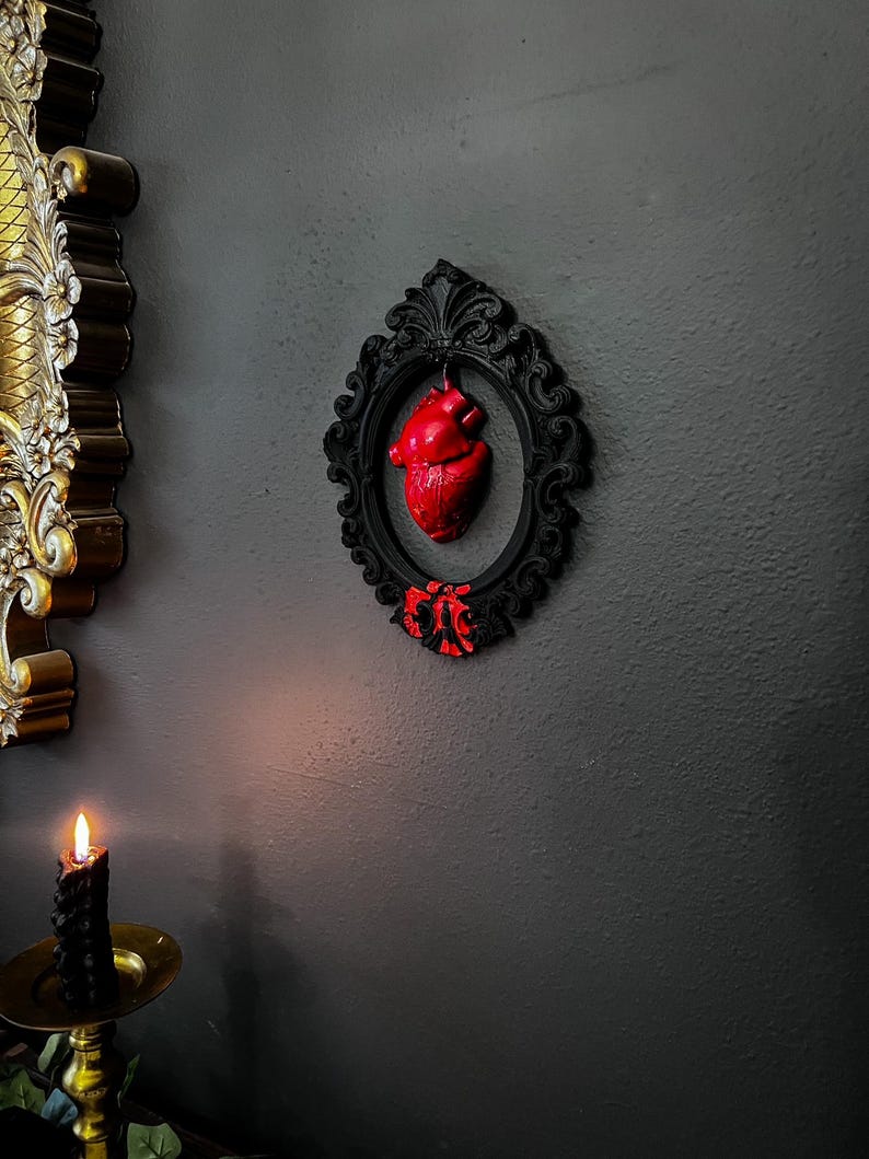 Gothic Framed Bleeding Hanging Heart wall decor