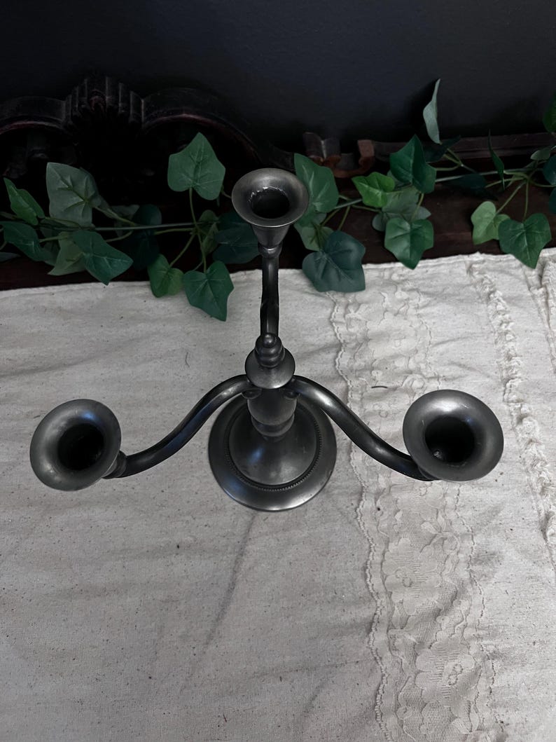 Vintage Royal Holland Daalderop Pewter Candlestick 3 Candle Holder Candelabra 7"