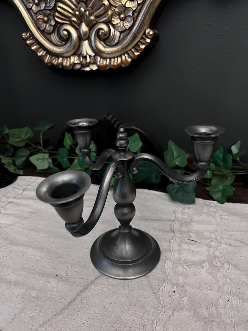 Vintage Royal Holland Daalderop Pewter Candlestick 3 Candle Holder Candelabra 7"