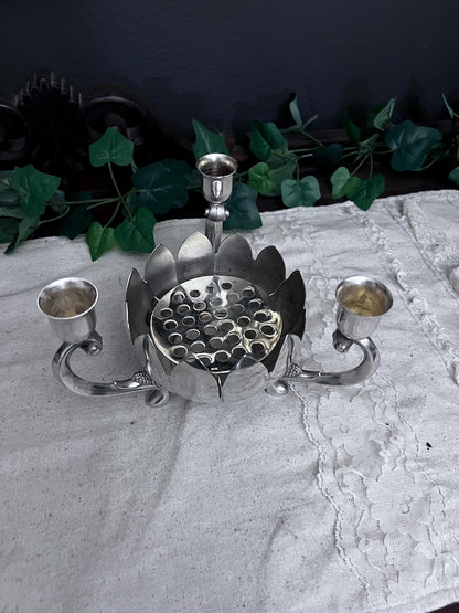 Vintage Leonard Silver Plate Lotus Flower Bowl 3 Candle Stick Holder