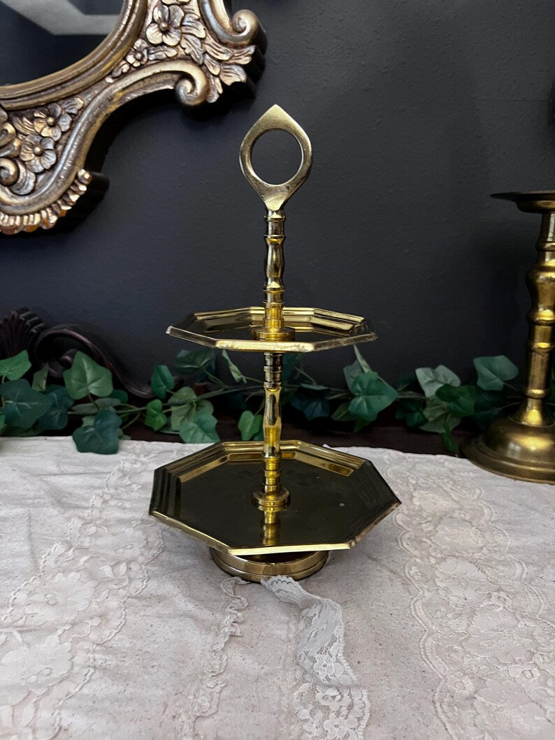 2 Tiered Hexagonal brass tray