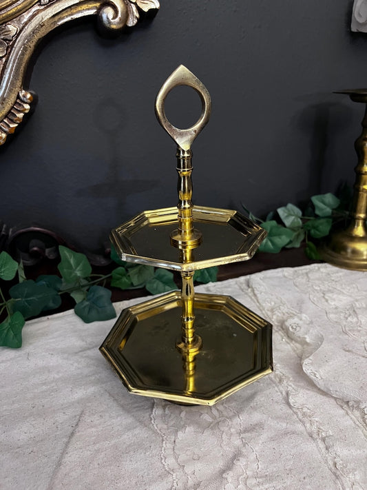 2 Tiered Hexagonal brass tray