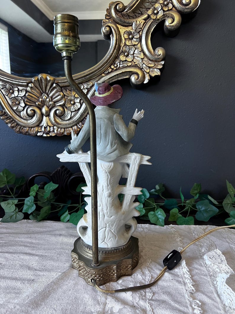 Vintage Blue French Provincial Figure Bisque Ceramic Table Lamp