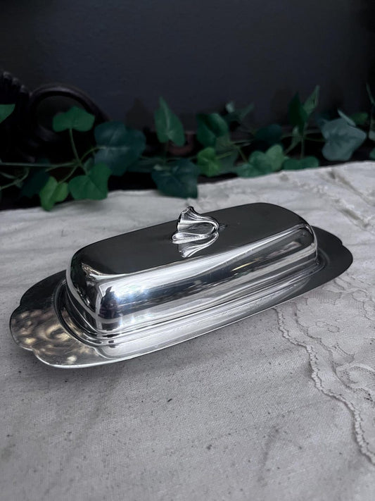 Vintage Oneida Butter Dish w/glass insert and lid