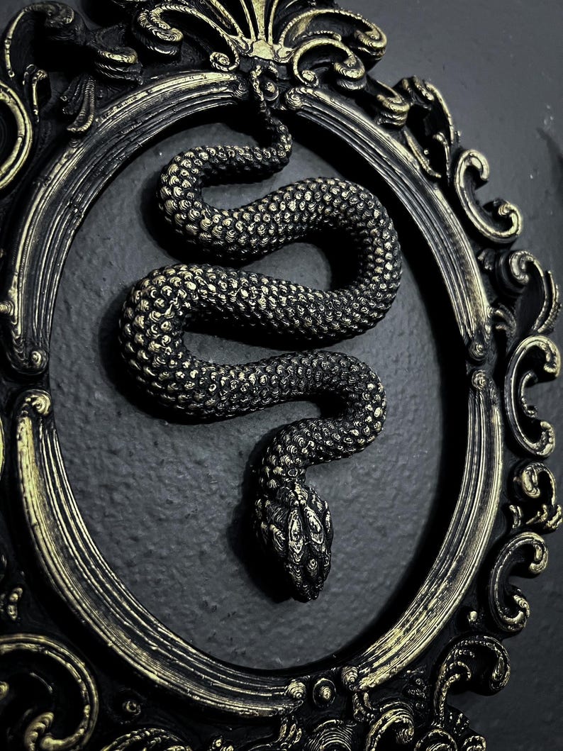 Gothic Framed Hanging Snake Wall Decor