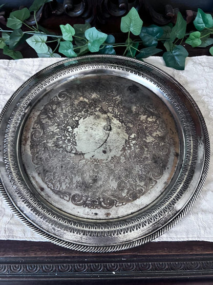 Vintage "Spring Flower" silverplate serving tray 15"