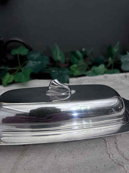 Vintage Oneida Butter Dish w/glass insert and lid