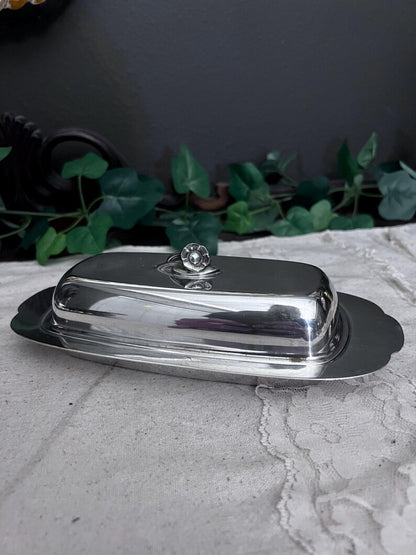 Vintage Oneida Butter Dish w/glass insert and lid