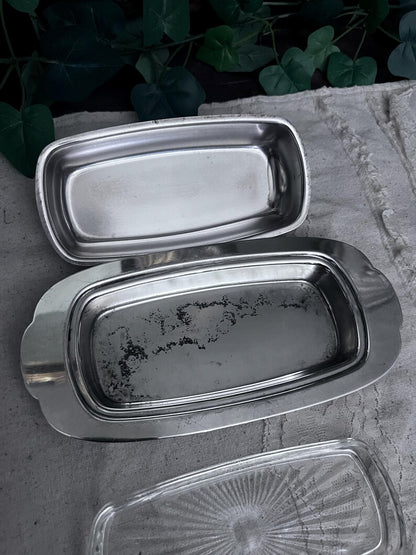 Vintage Oneida Butter Dish w/glass insert and lid