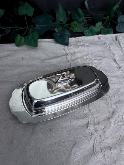 Vintage Oneida Butter Dish w/glass insert and lid