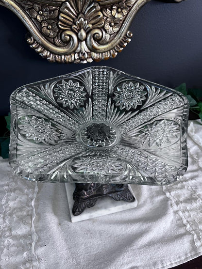 Vintage Brass and marble pressed glass fruit bowl