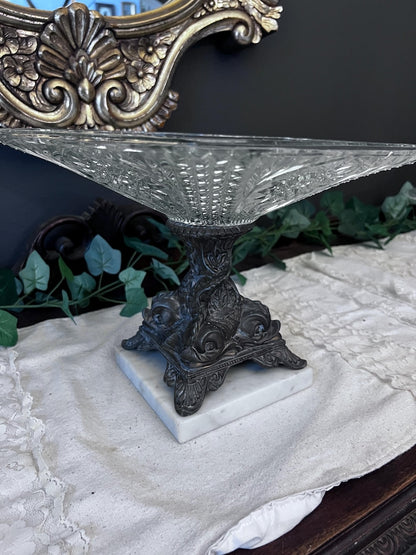 Vintage Brass and marble pressed glass fruit bowl