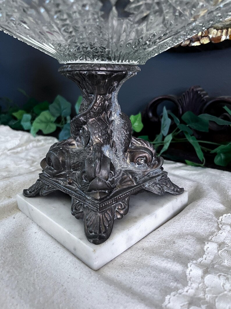 Vintage Brass and marble pressed glass fruit bowl