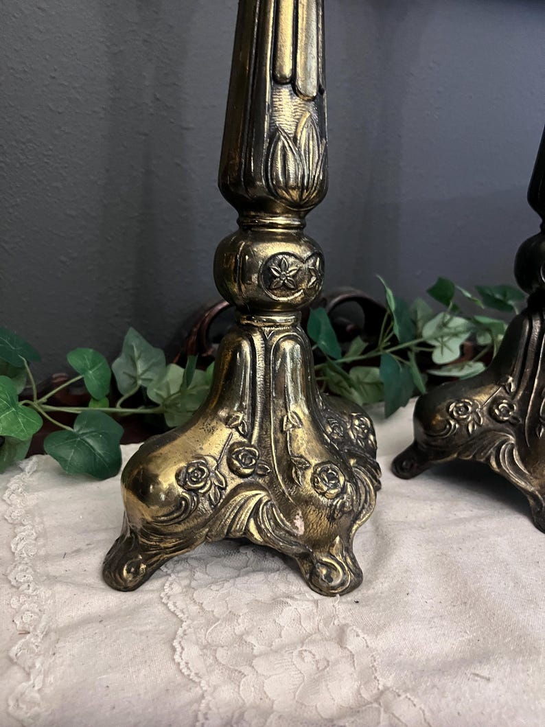 Extra large Vintage Art Nouveau style Cast Brass candle stick holders - Set of 2