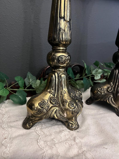 Extra large Vintage Art Nouveau style Cast Brass candle stick holders - Set of 2