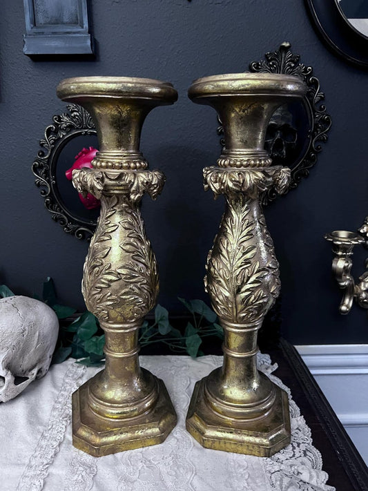 Vintage extra large HEAVY gold candle holders - Set of 2