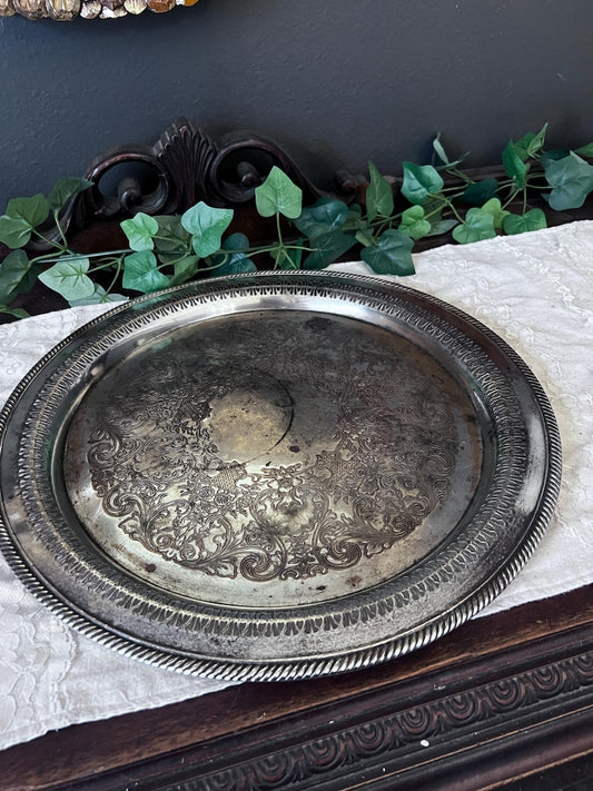 Vintage "Spring Flower" silverplate serving tray 15"