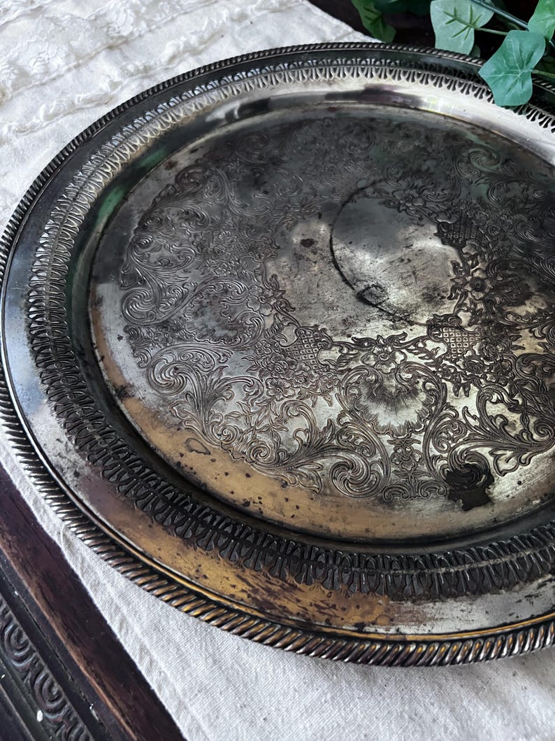 Vintage "Spring Flower" silverplate serving tray 15"