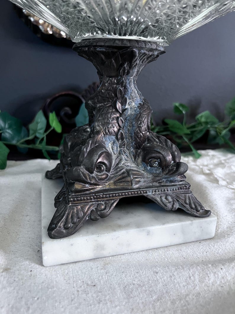 Vintage Brass and marble pressed glass fruit bowl