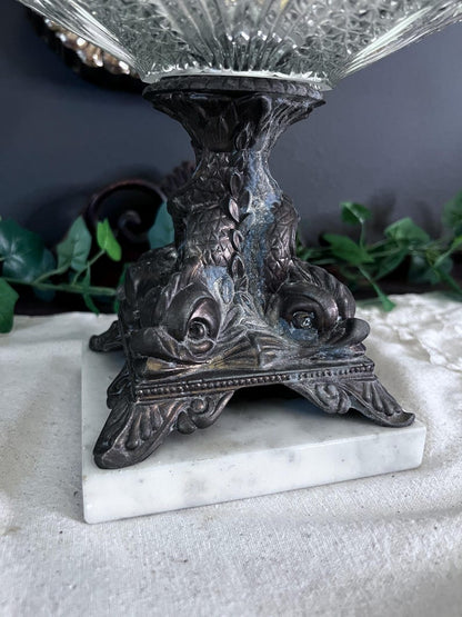 Vintage Brass and marble pressed glass fruit bowl