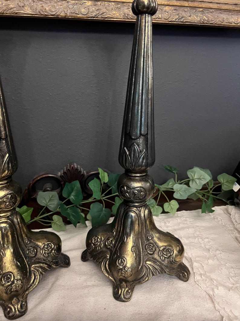 Extra large Vintage Art Nouveau style Cast Brass candle stick holders - Set of 2