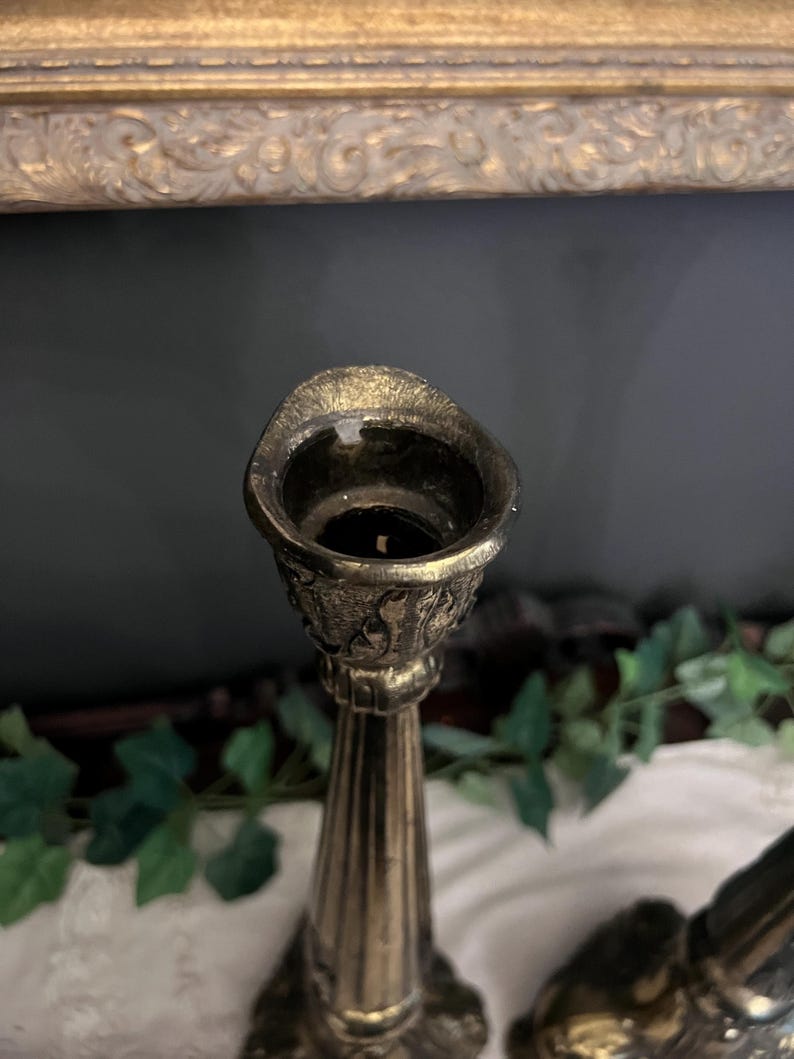 Extra large Vintage Art Nouveau style Cast Brass candle stick holders - Set of 2