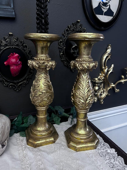 Vintage extra large HEAVY gold candle holders - Set of 2