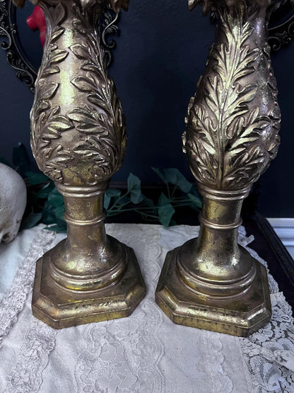 Vintage extra large HEAVY gold candle holders - Set of 2