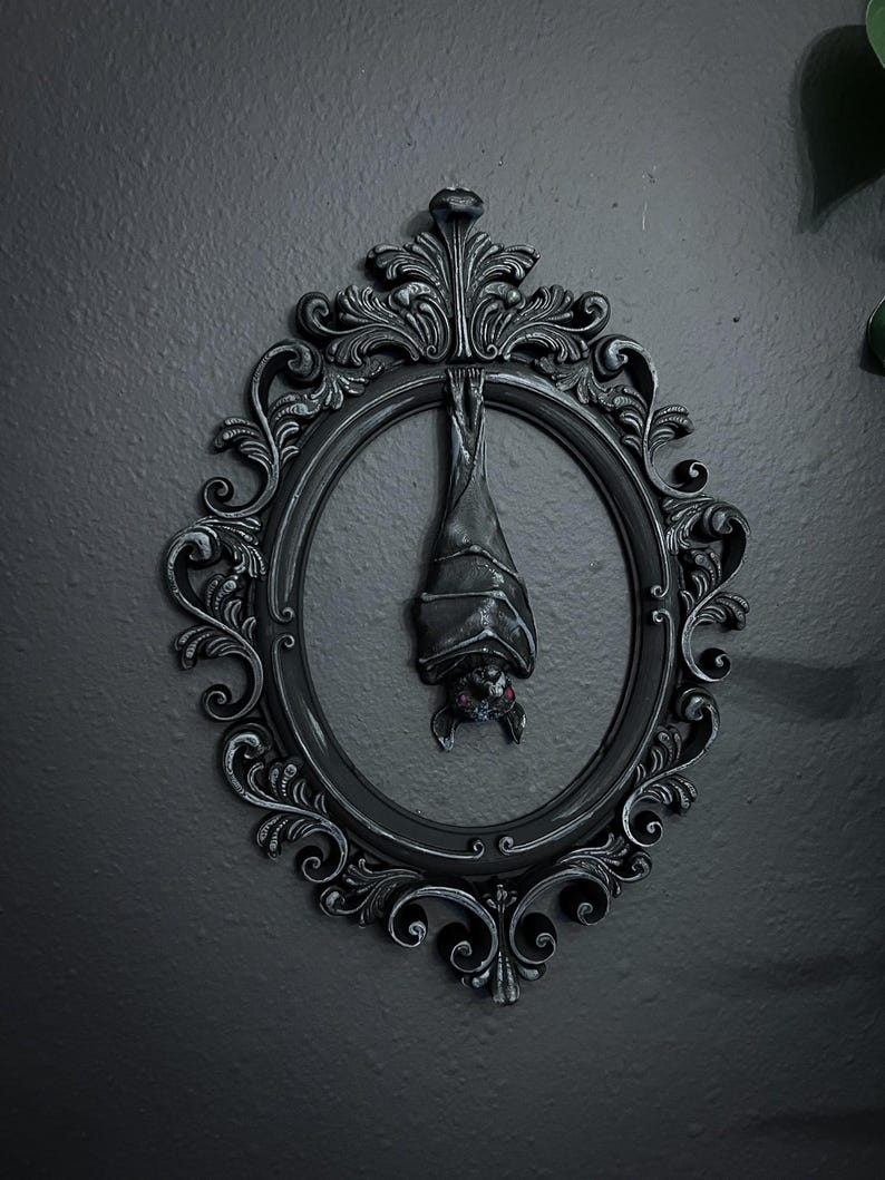 Gothic Framed Hanging Bat Wall Decor