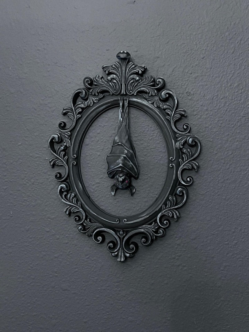 Gothic Framed Hanging Bat Wall Decor