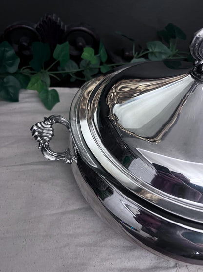 Vintage FB Rogers Silver Plate Casserole Serving Dish Bowl with Glass Insert