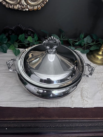 Vintage FB Rogers Silver Plate Casserole Serving Dish Bowl with Glass Insert