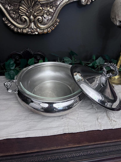 Vintage FB Rogers Silver Plate Casserole Serving Dish Bowl with Glass Insert
